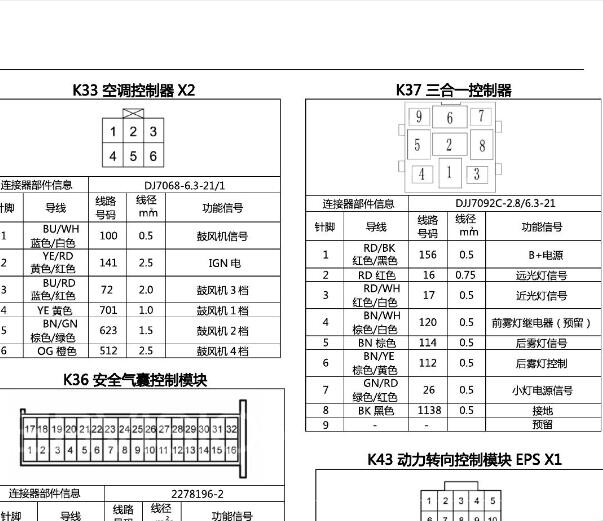 2021年五菱荣光EV三合一针脚定义