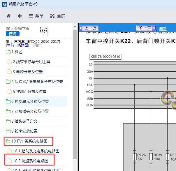 2016-2017年北汽绅宝X55防盗电路图资料