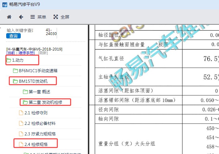 2018-2019年华晨中华V6发动机活塞间隙数据资料