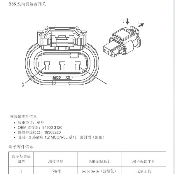 2020年别克凯越3线机盖锁针脚定义