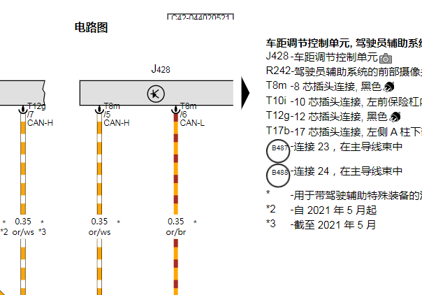 2023年大众帕萨特ACC自适应巡航电路图资料