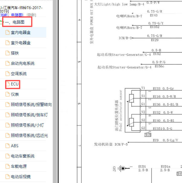 2017-2019年江淮帅玲T6 HFC4GA3-3D发动机电路图.