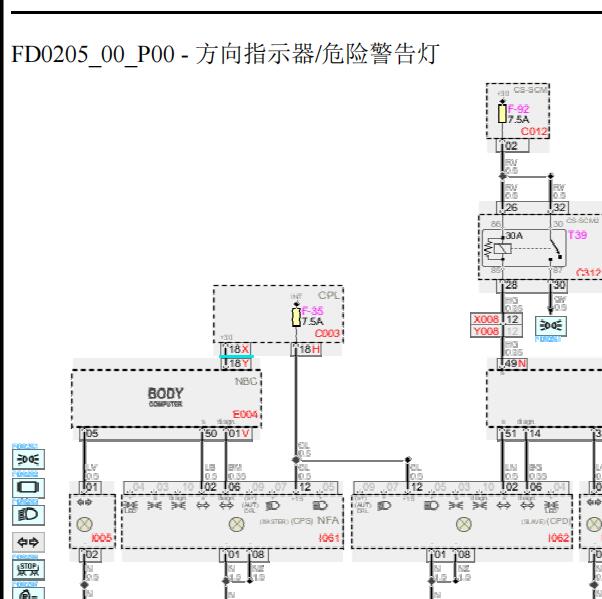 2012年法拉利California转向灯电路图