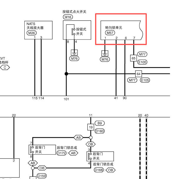 2015年日产奇骏转向柱锁电路图