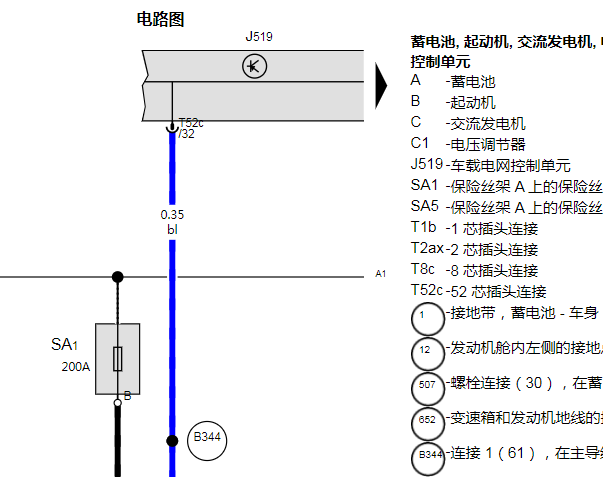 2012年大众途观起动机维修手册和电路图资料