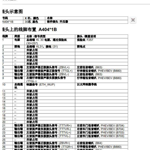 2026年宝马530Li功放模块针脚定义