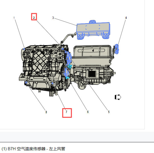 2020年别克GL8右上和右下出风口温度传感器位置图